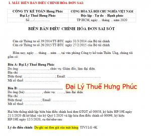Mẫu biên bản điều chỉnh hóa đơn GTGT 28